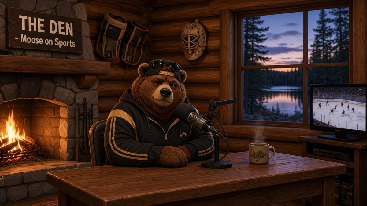Moose in black and gold in his den