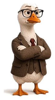 Goose, arms crossed, looking skeptical